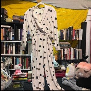 VINTAGE DECO Black Blue Brown and Cream Patterned Jumpsuit